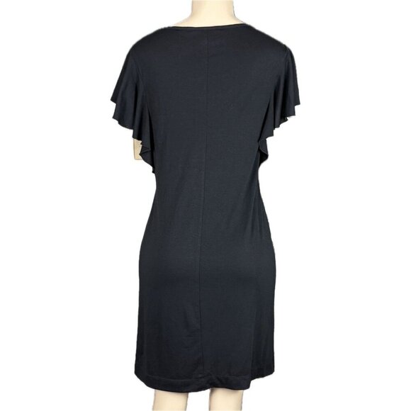 Jonathan Martin 8 Black Scoop Beaded Neck Short Flutter Sleeve Above Knee Dress - Picture 4 of 6